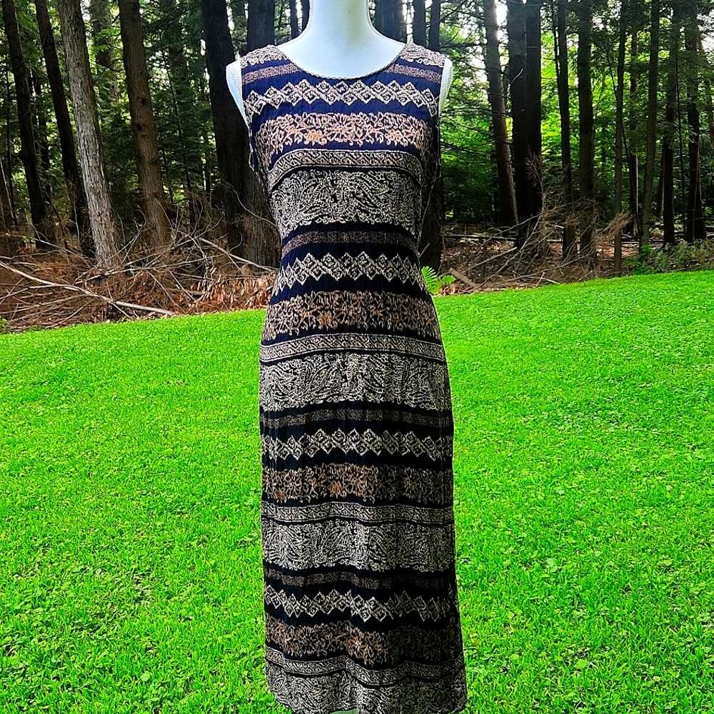 Vintage brown tribal print Phoebe Buffay Hippie Ren Faire full-length dress